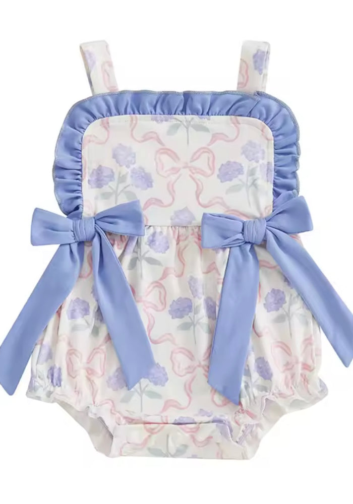 Posy Floral Bow Romper - Blue