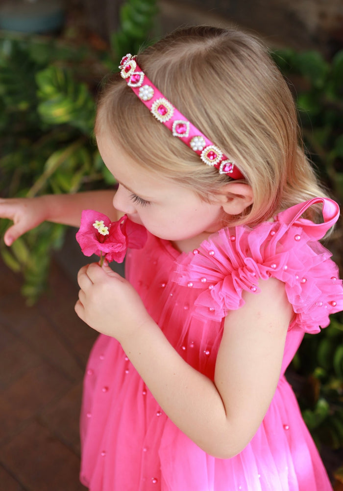 Kids little girls Valencia Pearl Luxe Party Dress - Magenta (pre order) - Fox Baby & Co
