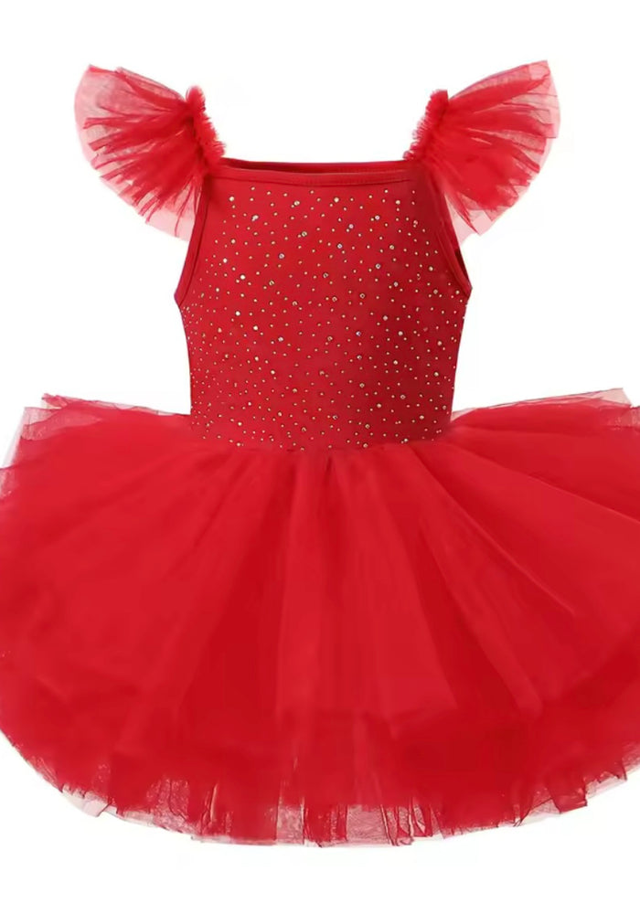 Luxe Ballerina Sparkle Tulle Tutu Leotard - Red