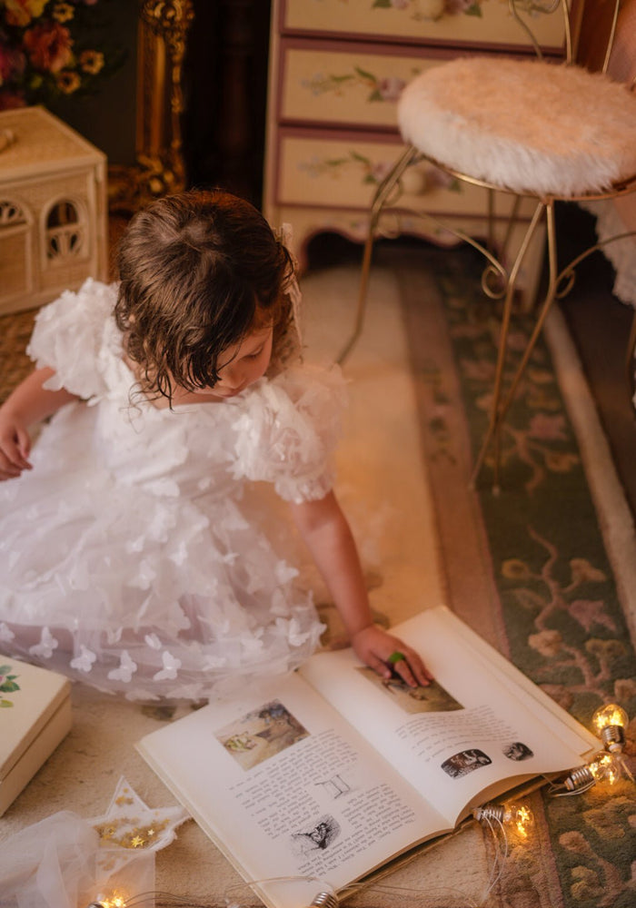 Kids girls Tea Party Butterfly Tulle Dress - White - Fox Baby & Co
