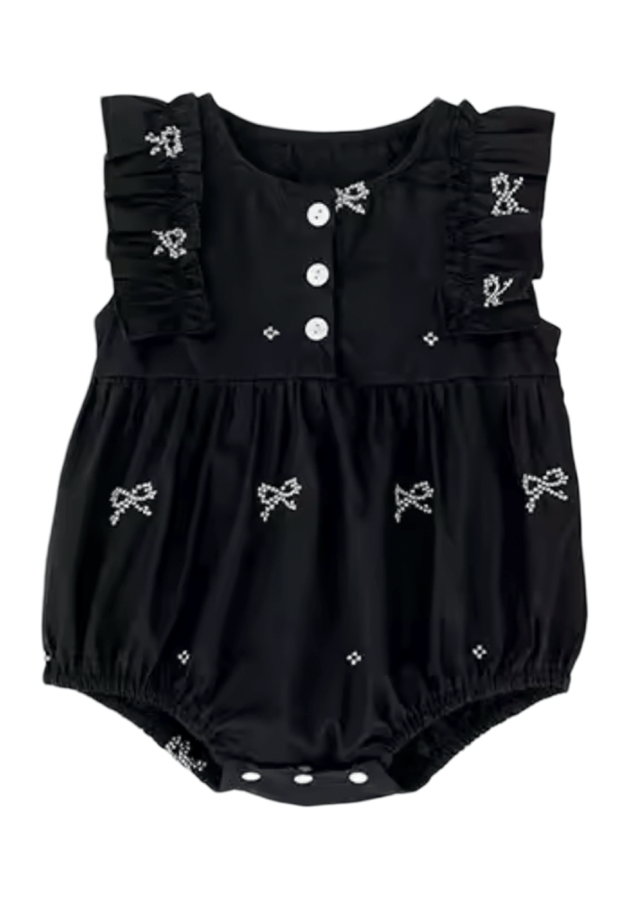 Celine French Tiny Bow Romper - Black (pre order) - Fox Baby & Co