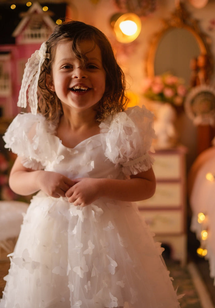 Kids girls Tea Party Butterfly Tulle Dress - White - Fox Baby & Co