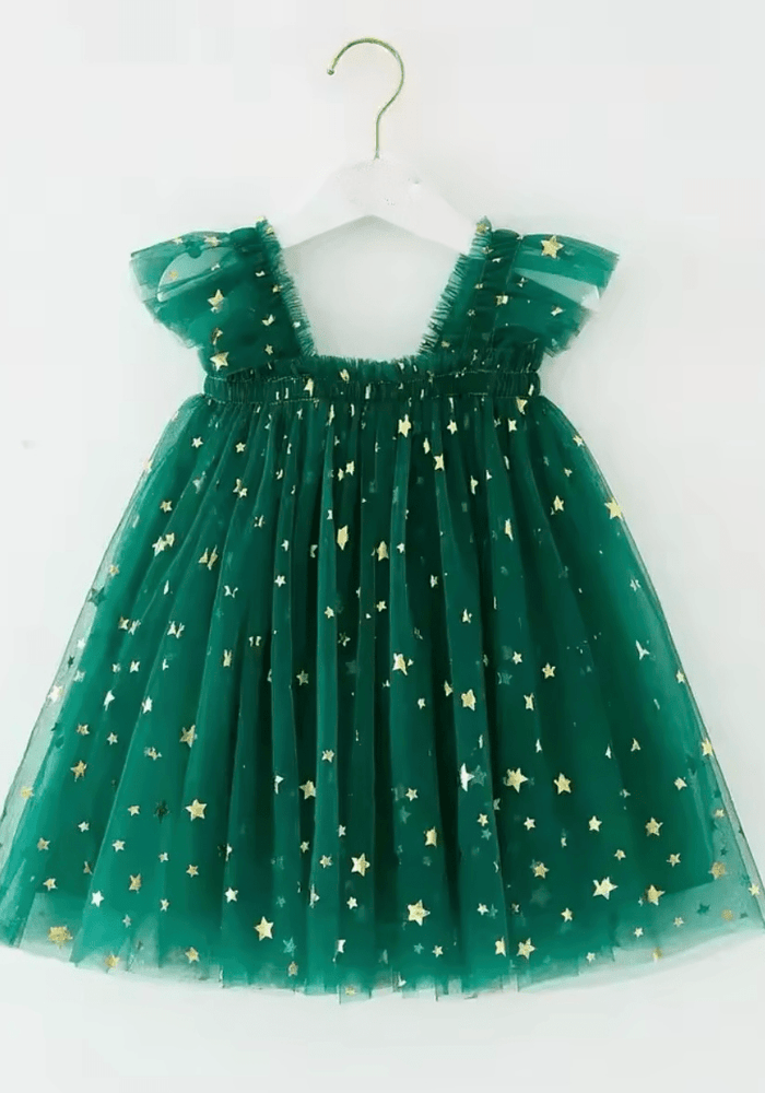Christmas Stars Little Girls Tulle Dress - Green (pre order) - Fox Baby & Co