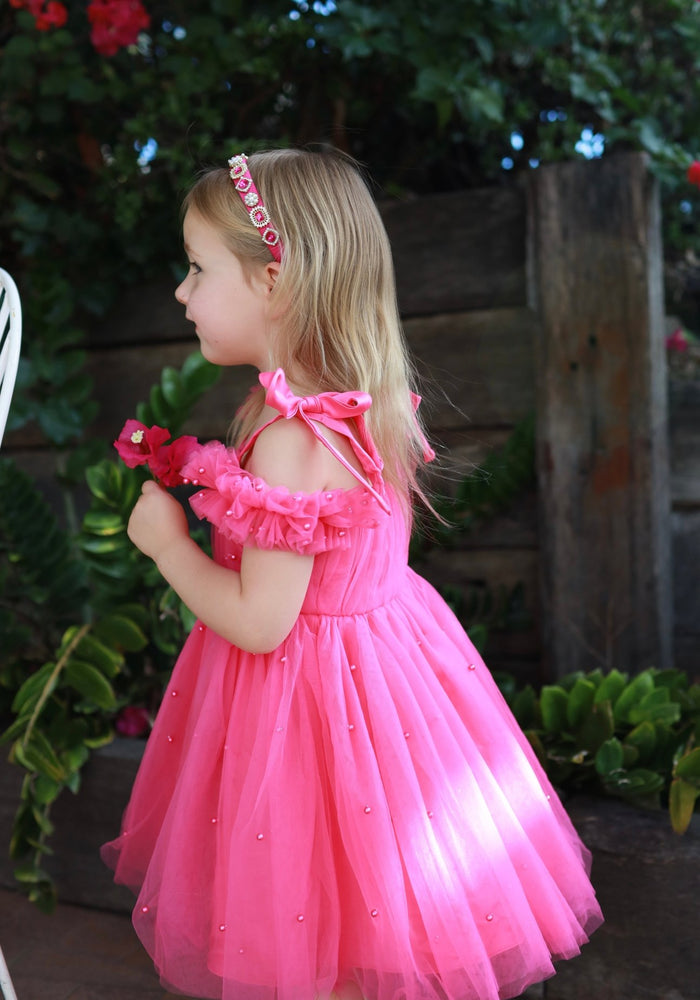 Kids little girls Valencia Pearl Luxe Party Dress - Magenta (pre order) - Fox Baby & Co