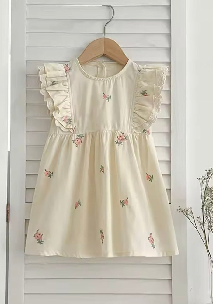 Kids girls Peach Floral Frill Dress - (pre order) - Fox Baby & Co