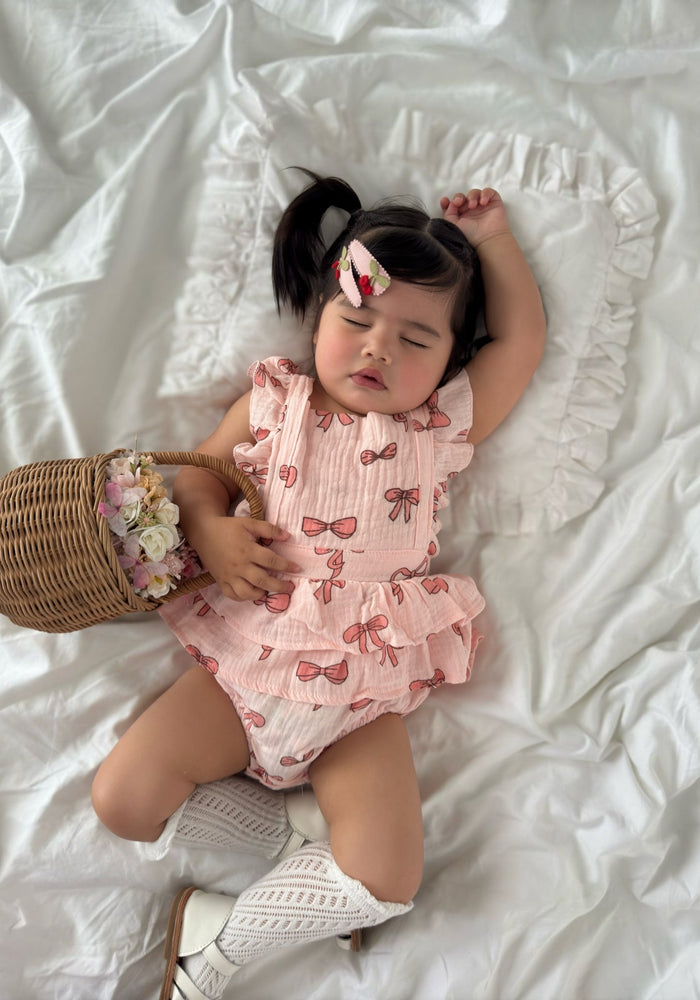 My Valentine Pink Bow Frill Romper & Bow (pre order) - Fox Baby & Co