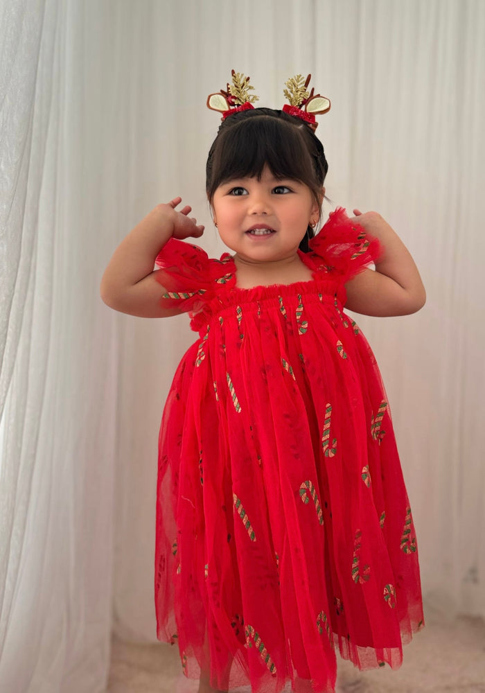 Candy Cane Christmas Little Girls Tulle Dress - Red (pre order) - Fox Baby & Co