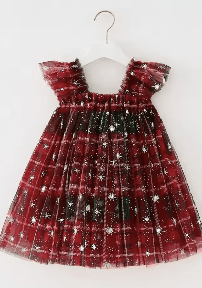 Christmas Gingham Sparkle Little Girls Tulle Dress - Red (pre order) - Fox Baby & Co
