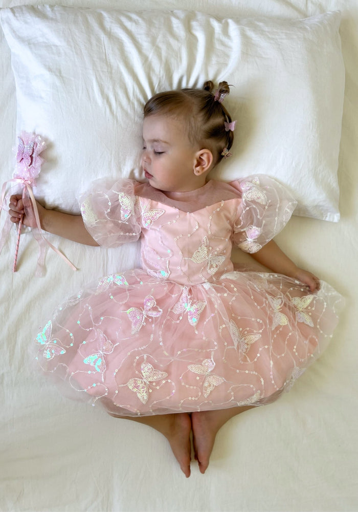 Kids girls Luxe Butterfly Sequins Tulle Dress - Pink (pre order) - Fox Baby & Co