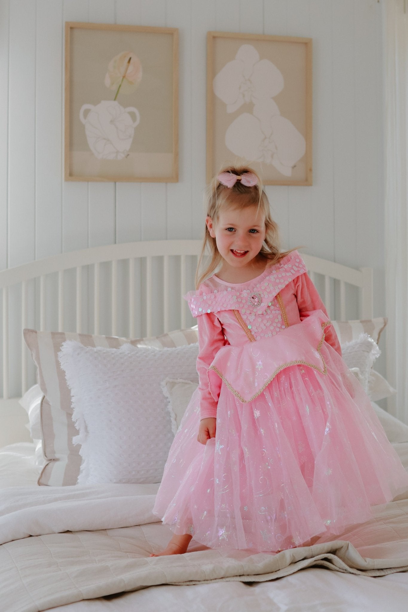 Enchanted Pink Princess Birthday Long Sleeve Party Dress Costume