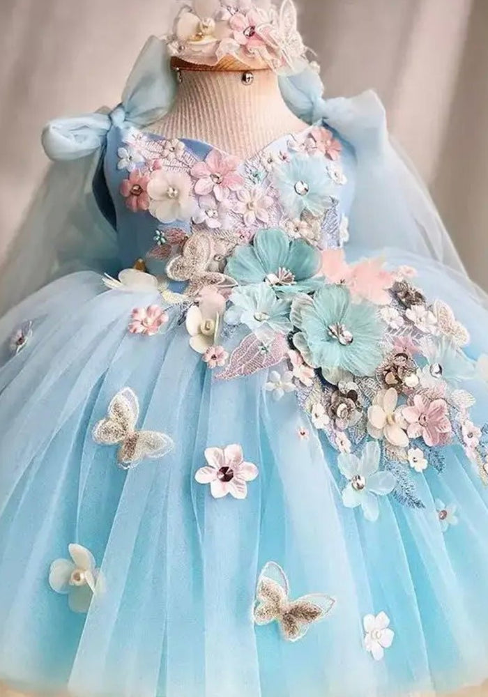 Primrose Butterfly Luxe Little Girls Tulle Dress - Blue - Fox Baby & Co