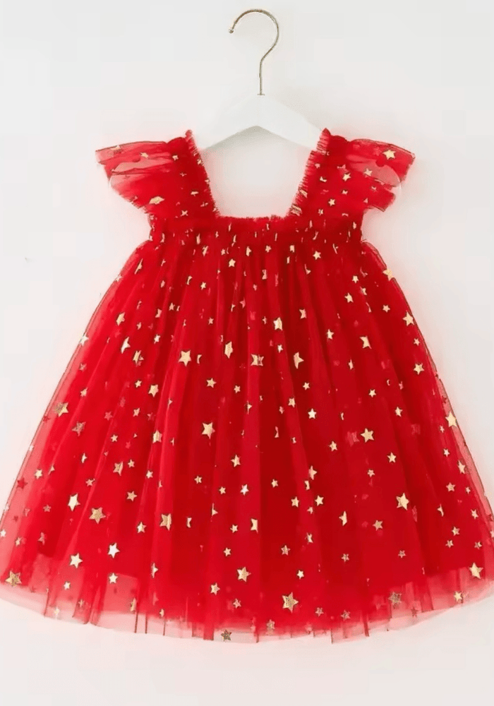 Christmas Stars Little Girls Tulle Dress - Red (pre order) - Fox Baby & Co