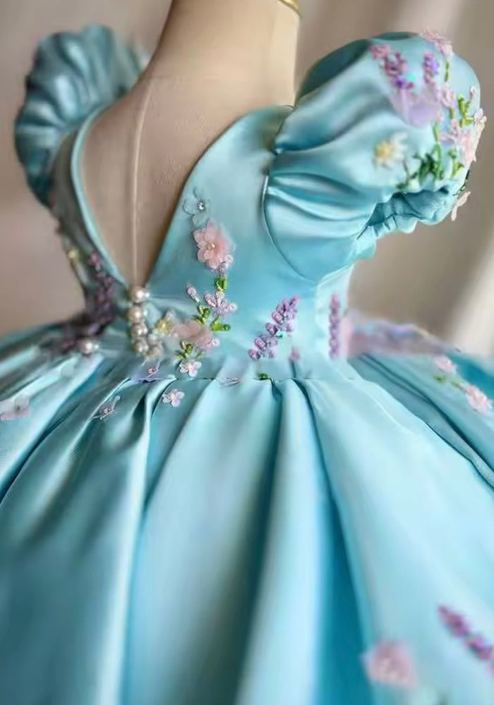 Vintage Floral Little Girls Luxe Dress - Blue - Fox Baby & Co