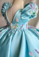 Load image into Gallery viewer, Vintage Floral Little Girls Luxe Dress - Blue - Fox Baby & Co