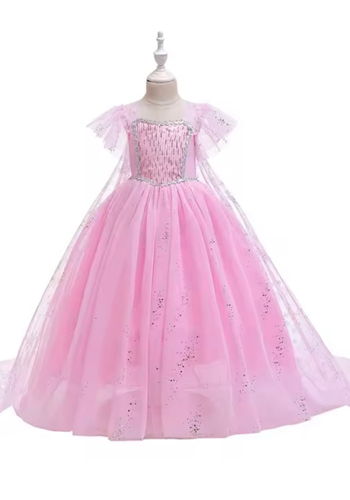 Pink Snowflake Princess Birthday Party Dress Costume with cape