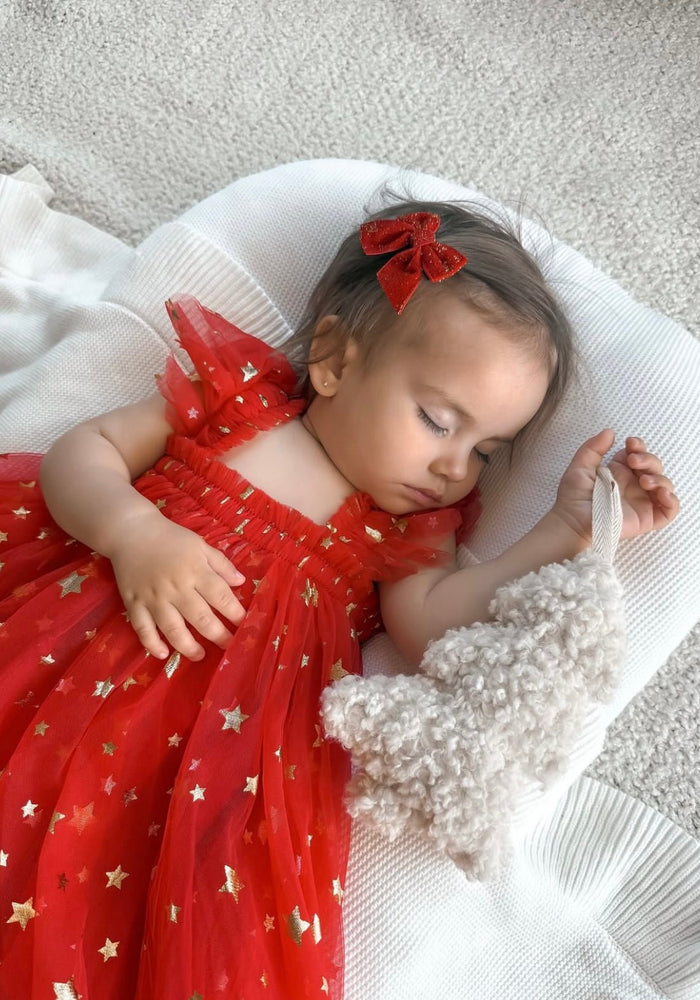 Christmas Stars Little Girls Tulle Dress - Red - Fox Baby & Co