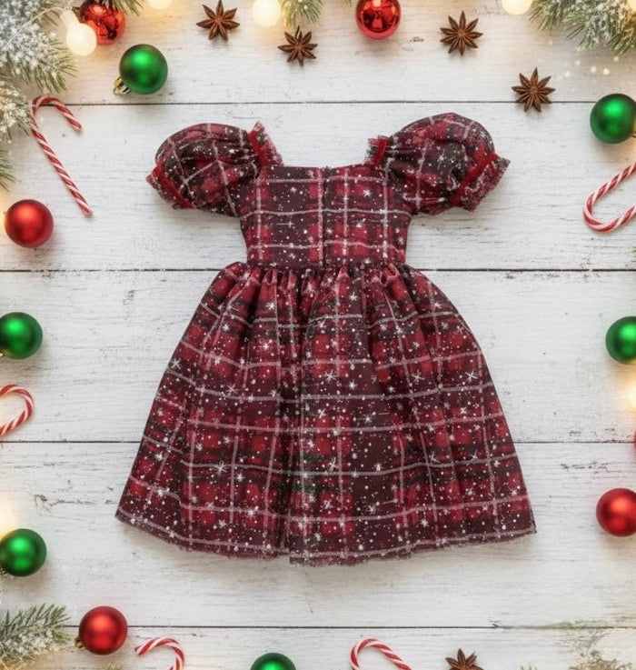 Kids girls Christmas Luxe Puff Tulle Dress - Sparkle Gingham - Fox Baby & Co