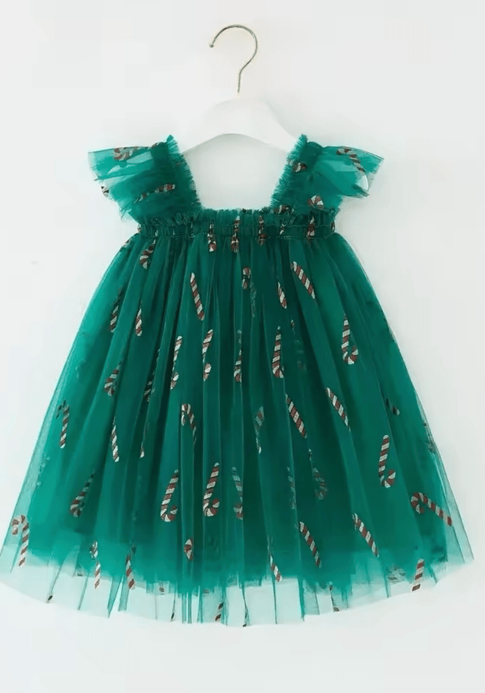 Candy Cane Christmas Little Girls Tulle Dress - Green (pre order) - Fox Baby & Co