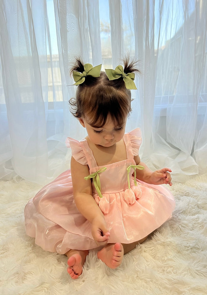 Spring Tulip Puff Frill Dress - Pink