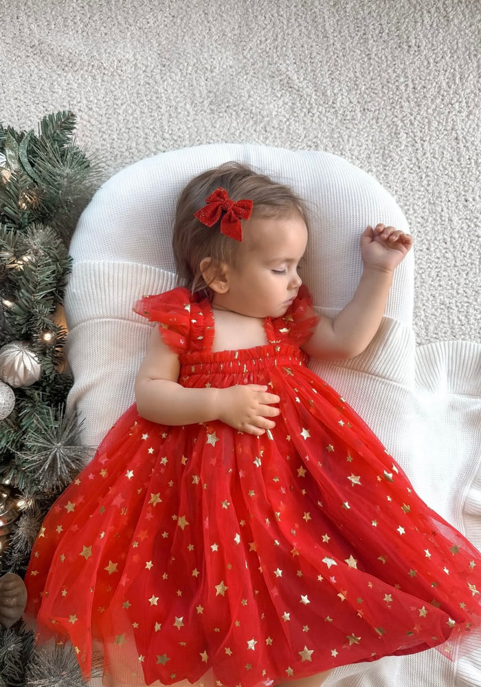Christmas Stars Little Girls Tulle Dress - Red - Fox Baby & Co