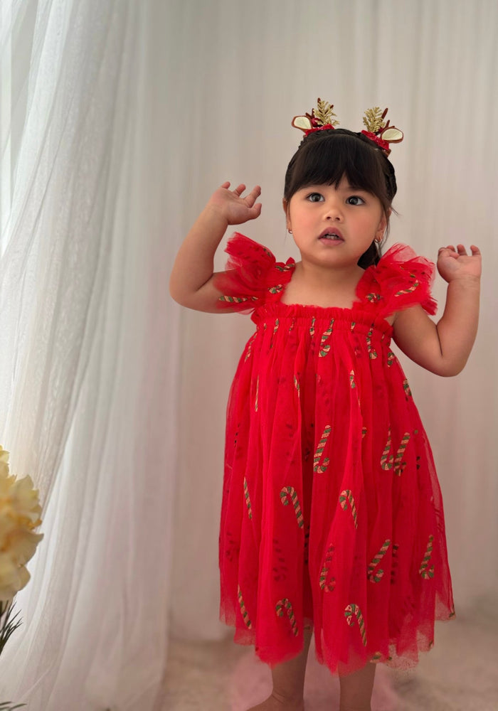 Candy Cane Christmas Little Girls Tulle Dress - Red (pre order) - Fox Baby & Co