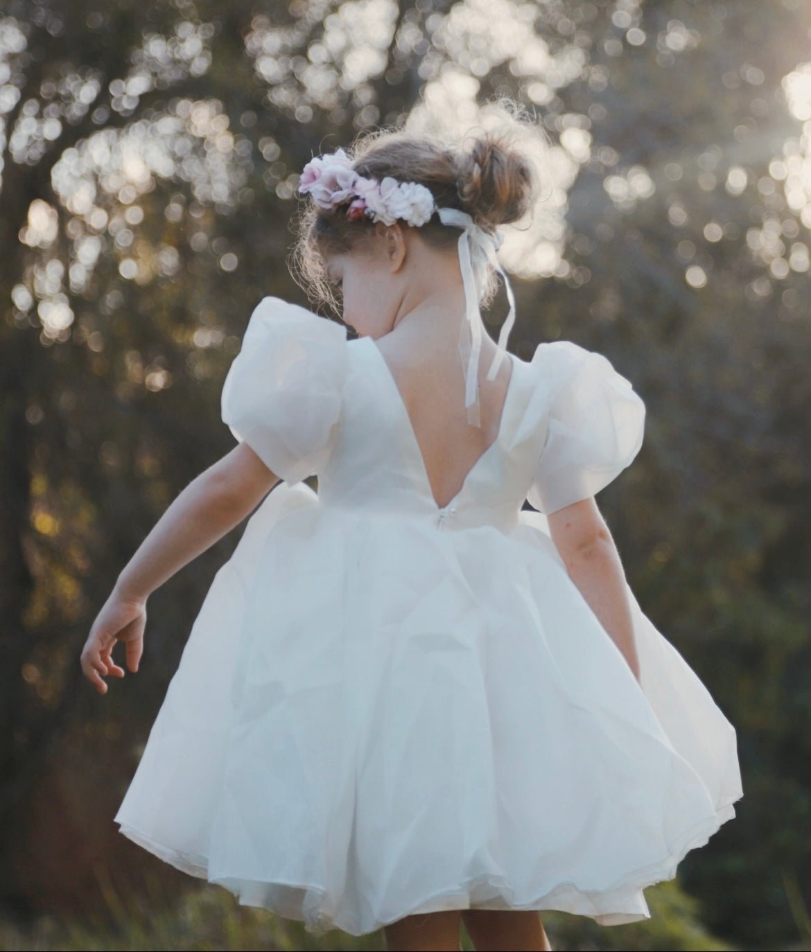 Puff Sleeve White Baby Flower Girl Dress TT_5861_WH White Puff Sleeve Dress With Floral Lace Details Puff Sleeve White Baby Flower Girl Dress TT_5861_WH White Puff Sleeve Dress With Floral Lace Details