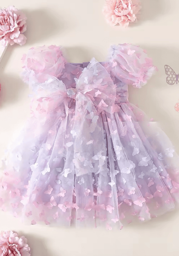 Kids girls Tea Party Butterfly Tulle Dress - Purple - Fox Baby & Co