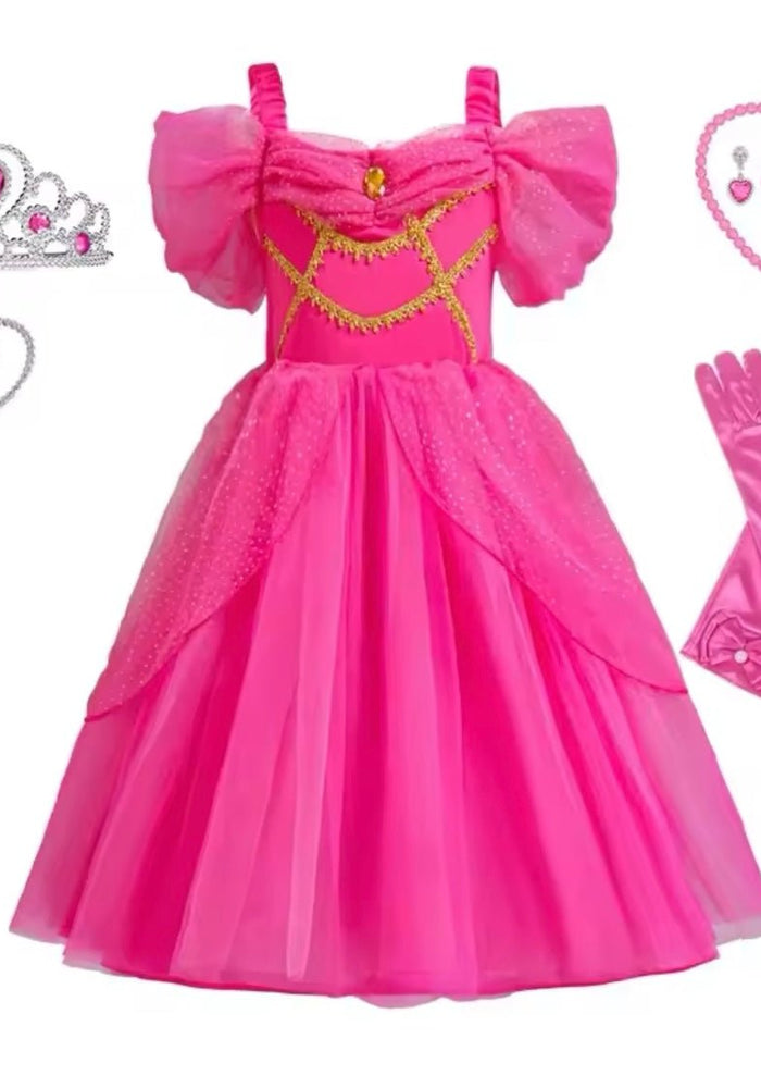 Pink Aurora Princess Luxe Birthday Party Dress Costume & Jewellery Set - Fox Baby & Co