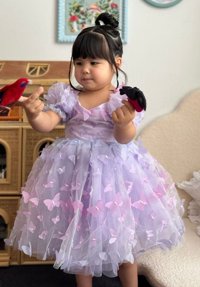 Kids girls Tea Party Butterfly Tulle Dress - Purple - Fox Baby & Co