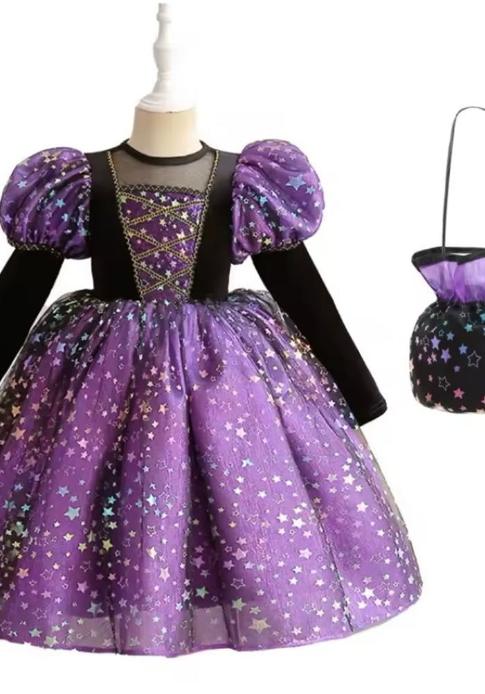 Witch Halloween Long Sleeve Long Sleeve Dress Costume with bag - Purple - Fox Baby & Co