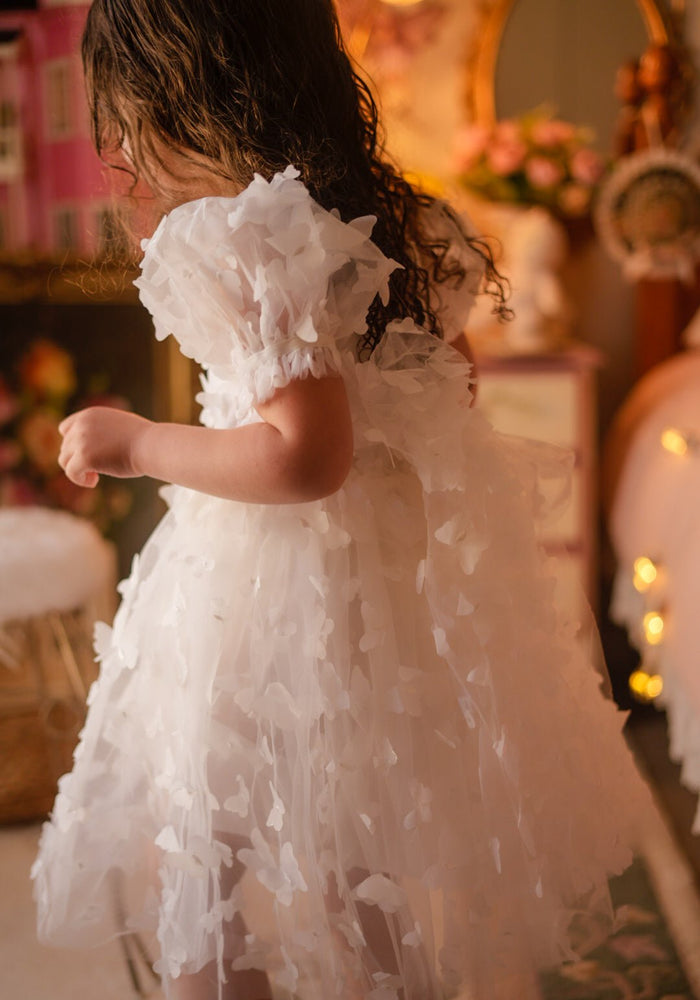 Kids girls Tea Party Butterfly Tulle Dress - White - Fox Baby & Co