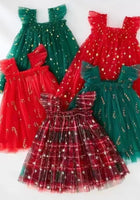 Load image into Gallery viewer, Christmas Stars Little Girls Tulle Dress - Red - Fox Baby & Co