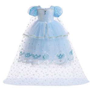Snow Queen Princess Birthday Party Dress Costume with cape