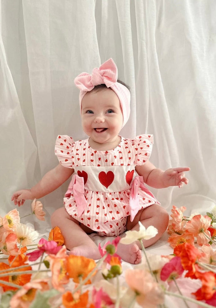 Pink Heart Big Bow Romper - Pink - Fox Baby & Co