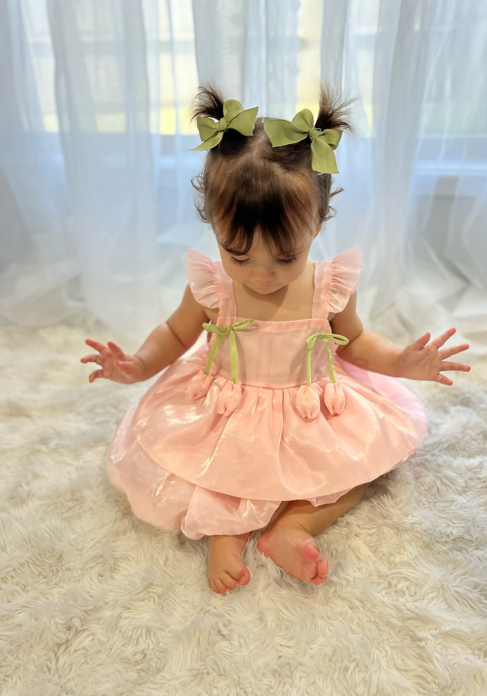 Spring Tulip Puff Frill Dress - Pink