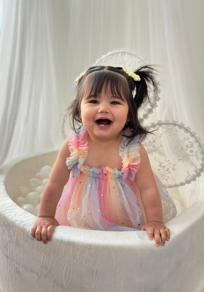 1st Birthday Kids little girls Arabella Tulle Fairy Birthday Dress - Bright Rainbow - Fox Baby & Co