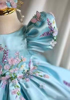 Load image into Gallery viewer, Vintage Floral Little Girls Luxe Dress - Blue - Fox Baby & Co