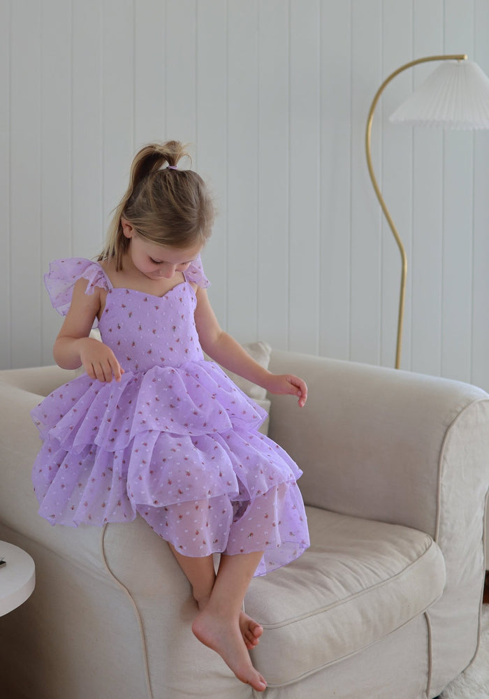 Kids little girls Rosie Floral Luxe Party Dress - Lilac (pre order) - Fox Baby & Co