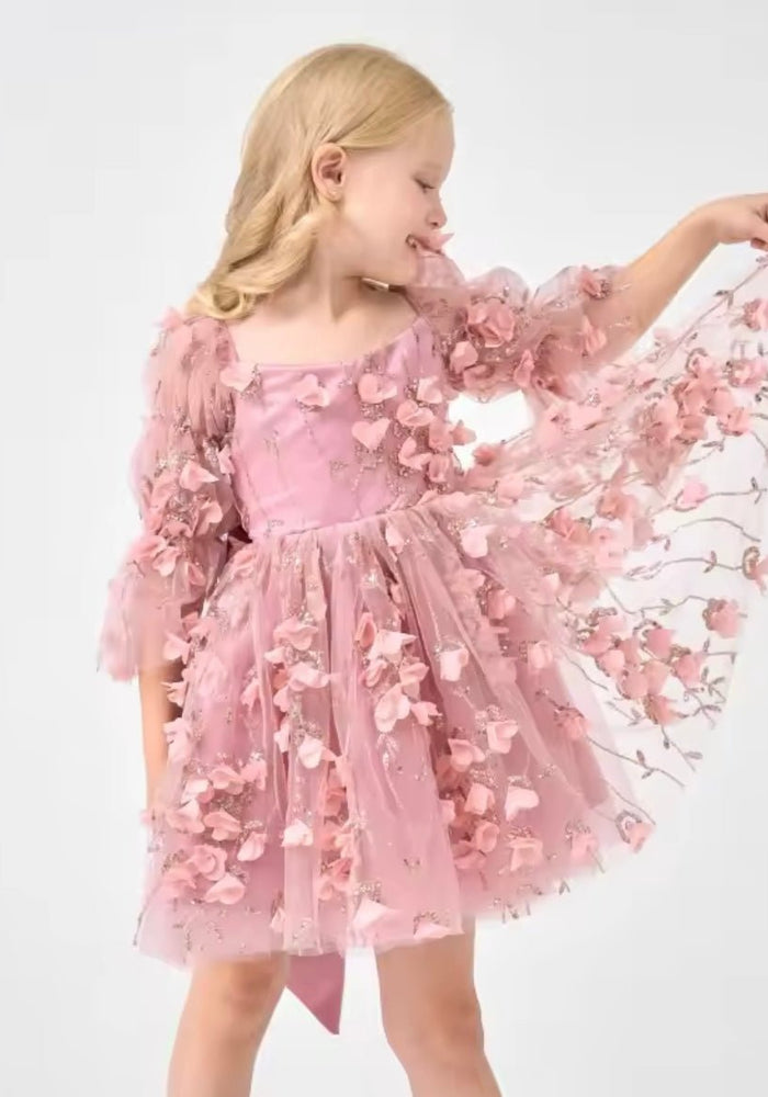 Flowergirl Sparkle Wonderland Long Sleeve Luxe Tulle Dress - Dusty Rose - Fox Baby & Co