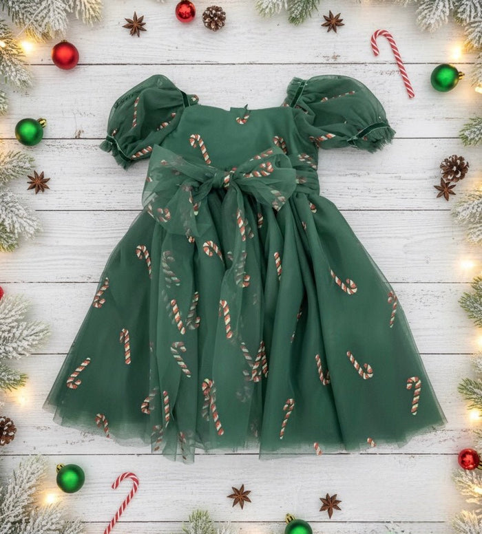 Kids girls Christmas Luxe Puff Tulle Dress - Candy Cane - Fox Baby & Co