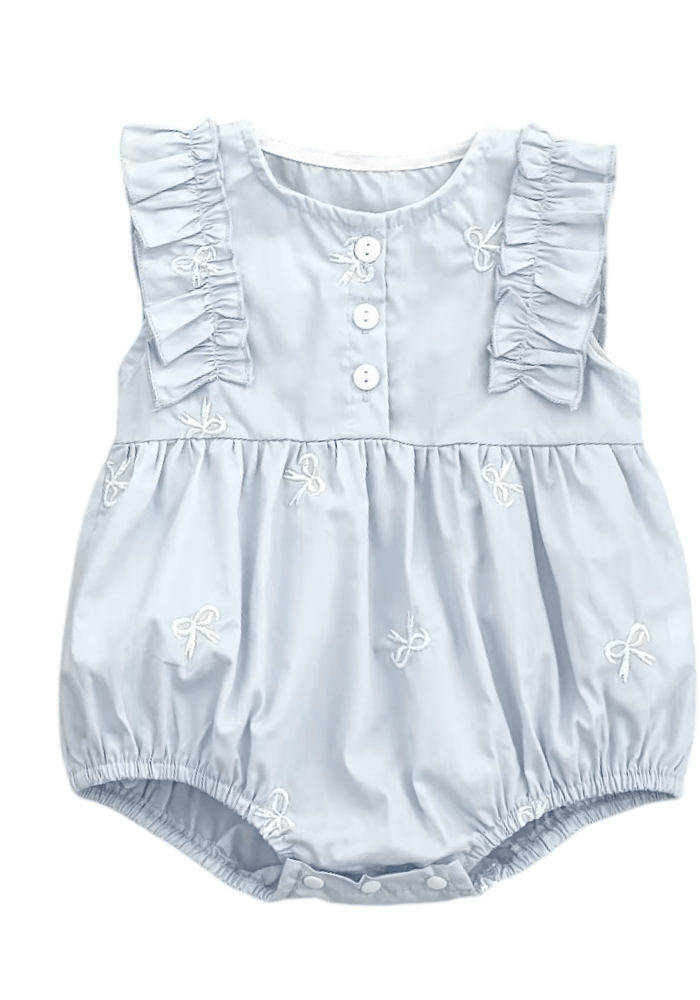 Celine French Tiny Bow Romper - Blue (pre order) - Fox Baby & Co