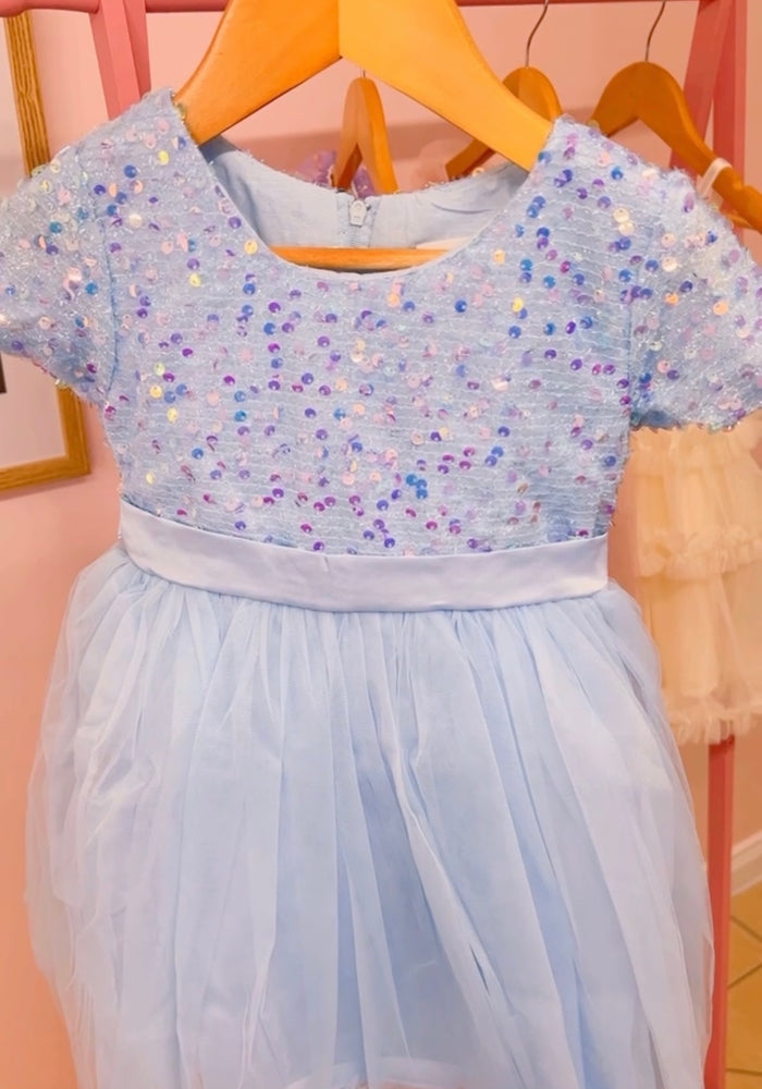 Pre order- Kid little girl Sapphire Sparkle Princess Birthday Dress