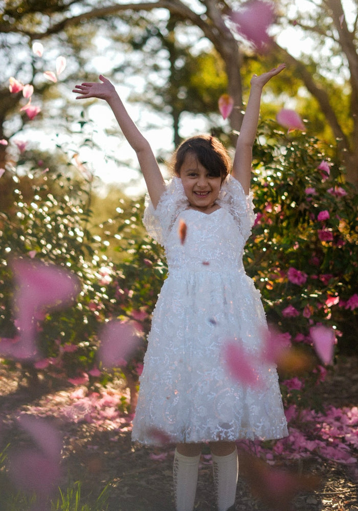 Kids girls Tea Party Sparkle Tulle Dress - White