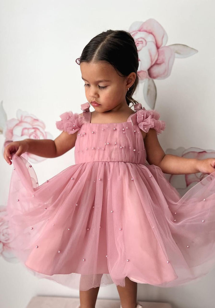 Kids little girls Valencia Pearl Luxe Party Dress - Dusty Rose (pre order) - Fox Baby & Co