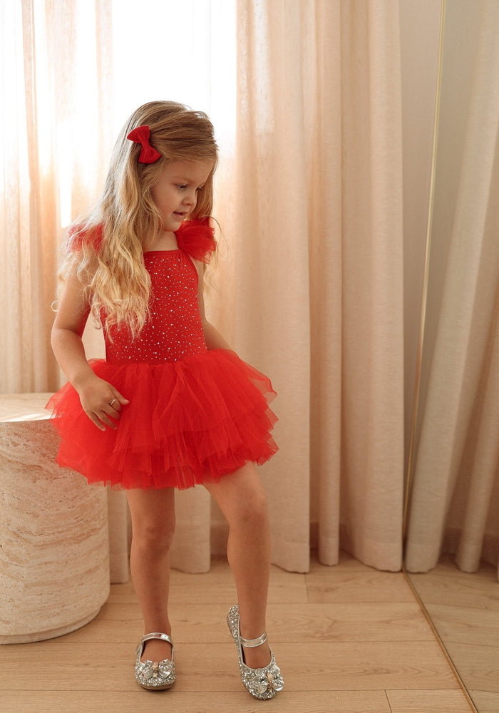 Luxe Ballerina Christmas Sparkle Tulle Tutu Leotard - Red - Fox Baby & Co