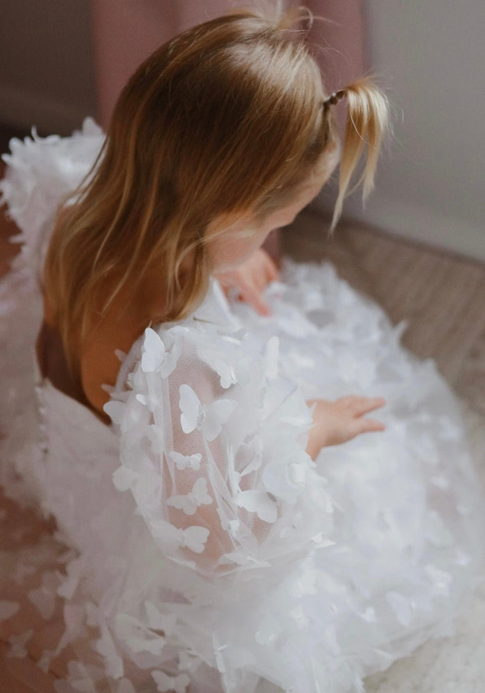 Madelyn Flower Girl Butterfly Luxe Little Girls Tulle Dress - White - Fox Baby & Co