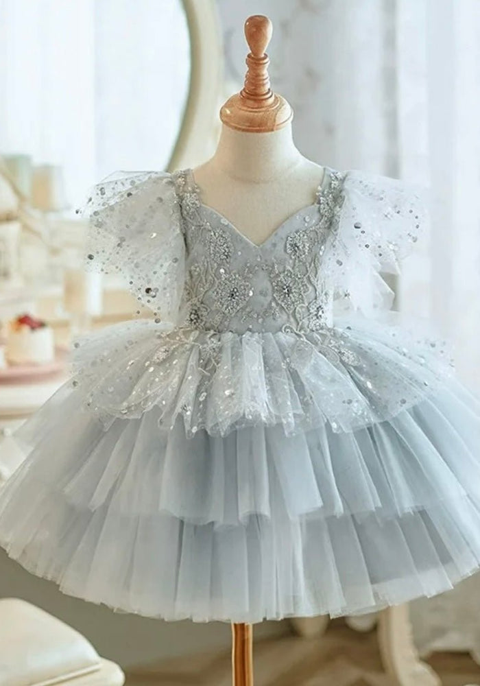 Kids girls Whimsical Sparkle Luxe Party Tulle Dress - Grey (Pre order) - Fox Baby & Co