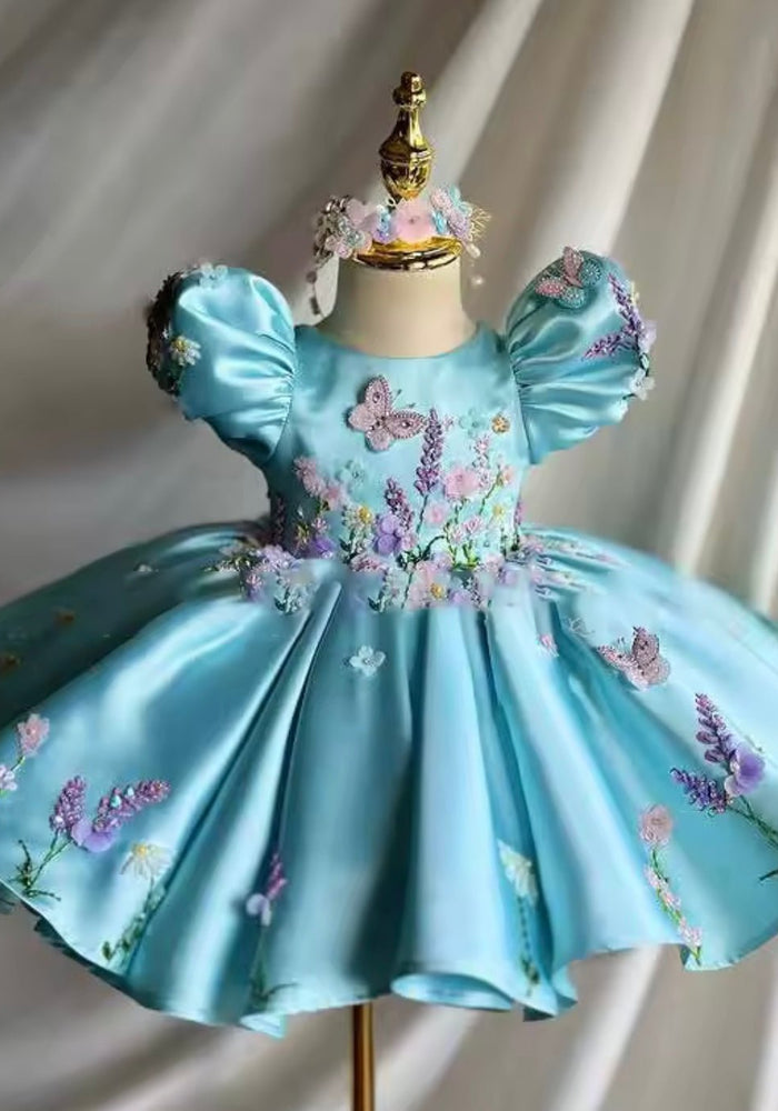 Vintage Floral Little Girls Luxe Dress - Blue - Fox Baby & Co
