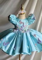Load image into Gallery viewer, Vintage Floral Little Girls Luxe Dress - Blue - Fox Baby & Co