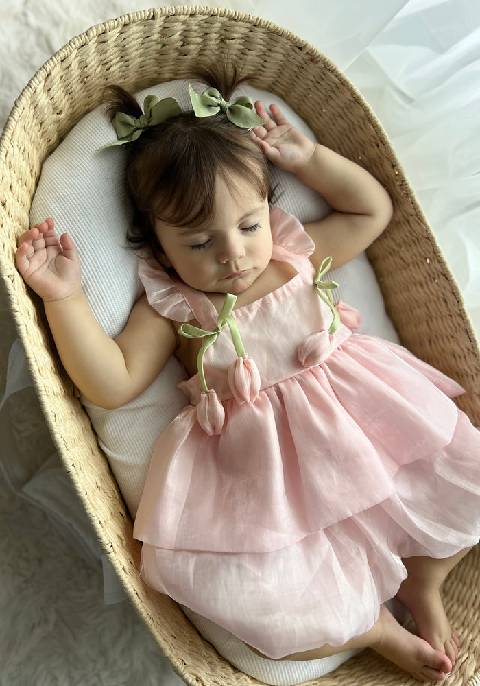 Spring Tulip Puff Frill Dress - Pink